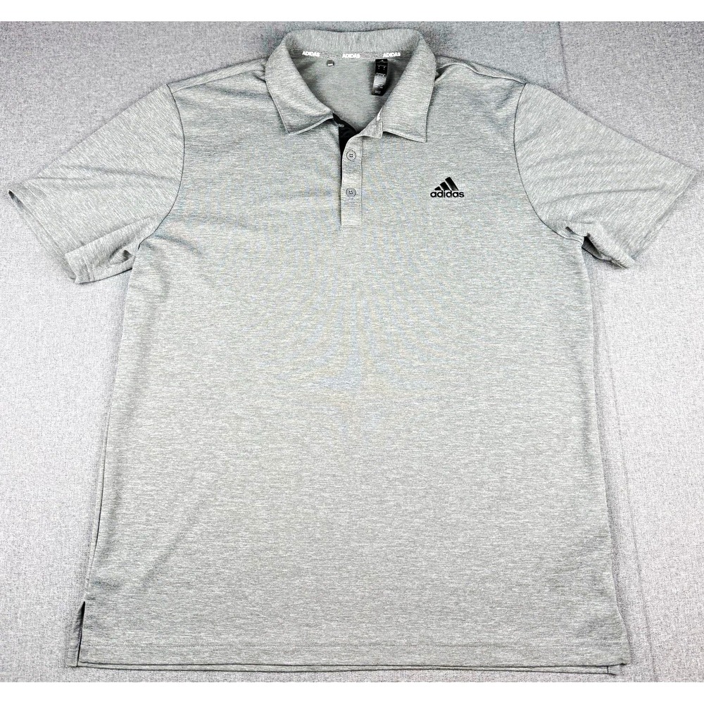 Adidas Mens L Golf Polo Shirt Gray Heather Performance Recycled Polyester